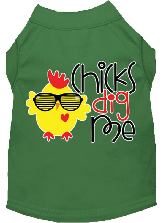 Chicks Dig Me Screen Print Dog Shirt Green XS